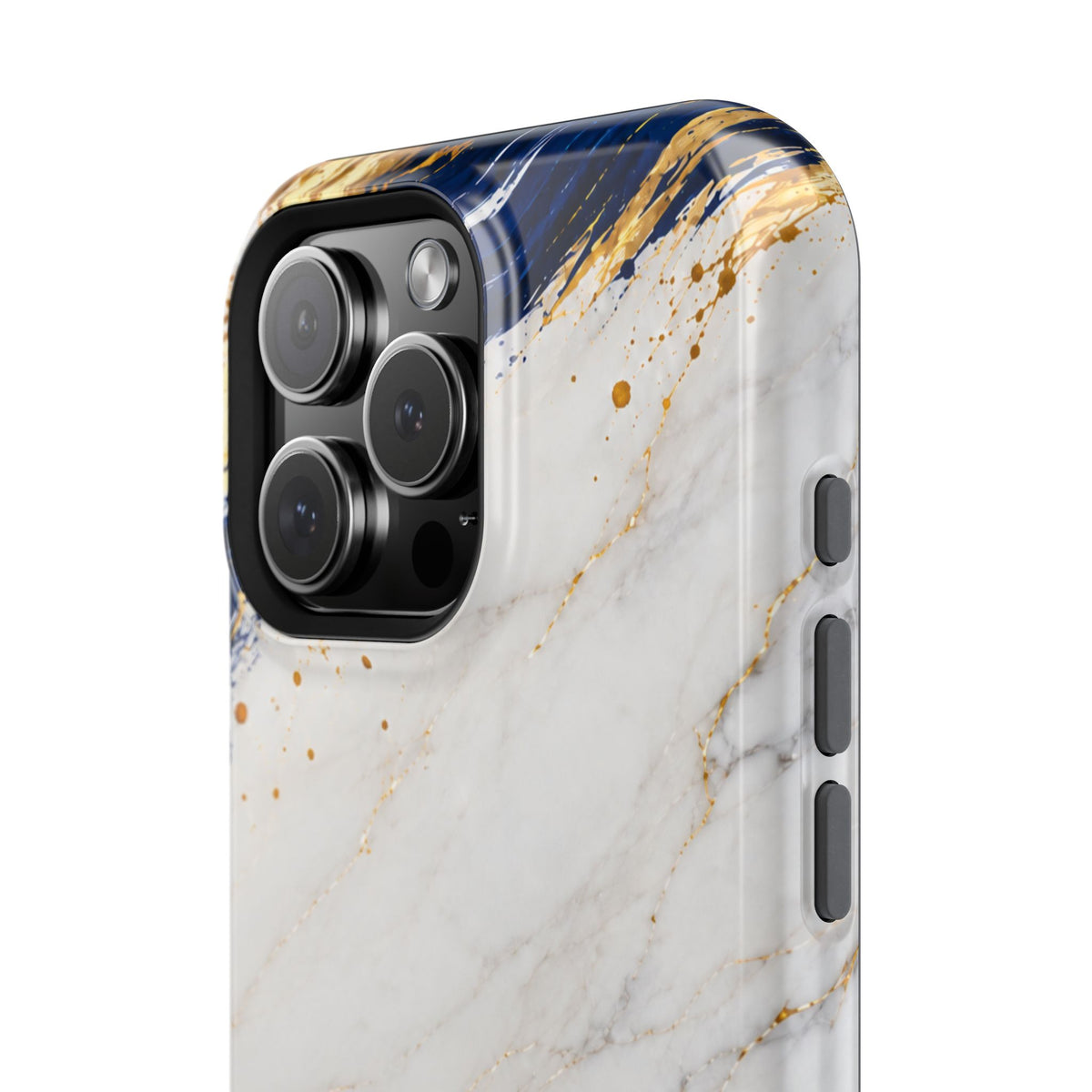 Personalized White Marble & Navy Gold MagSafe Phone Case – Custom Name — Personalized Marble Phone Case