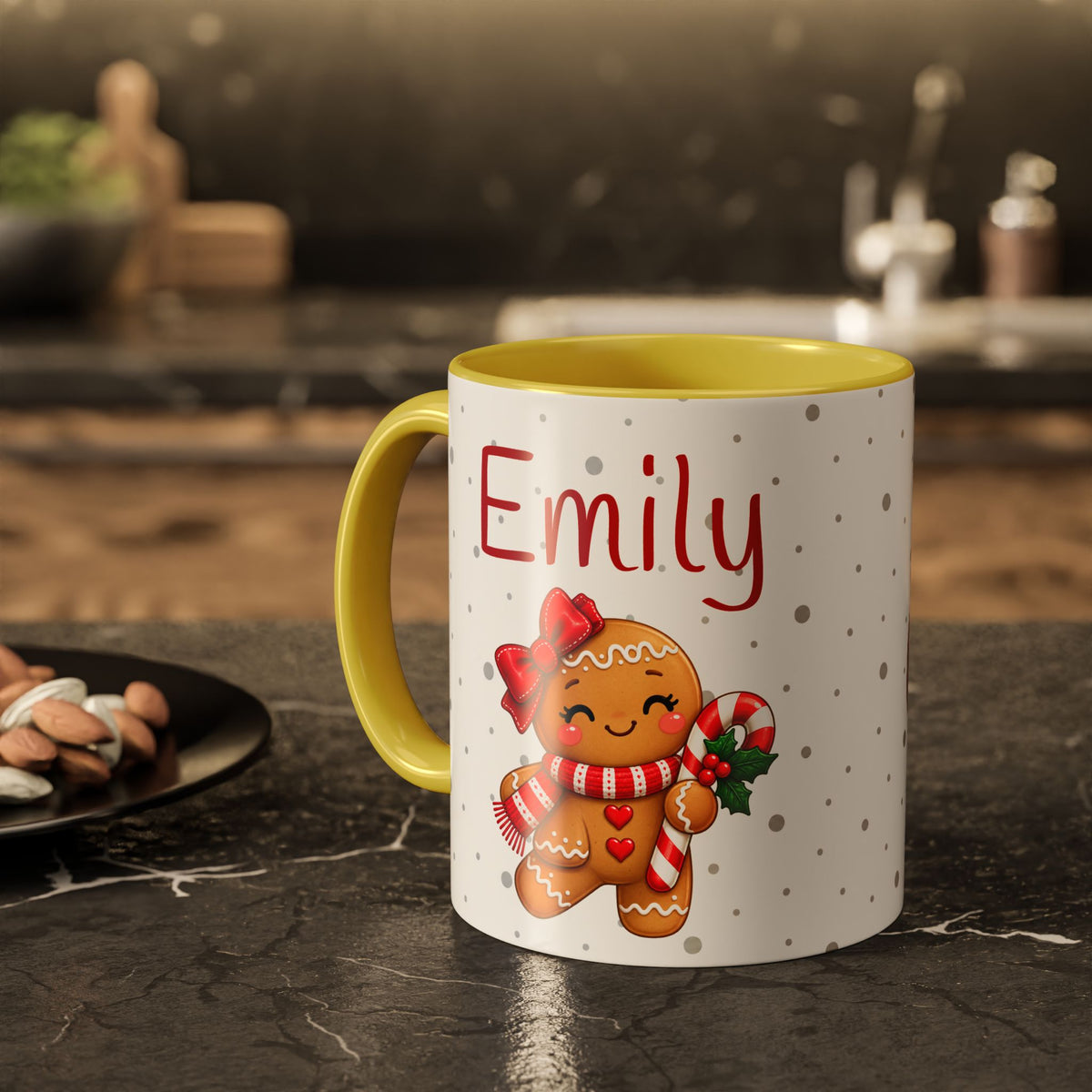 Personalized Gingerbread Christmas Mug – Custom Name Holiday Coffee Cup