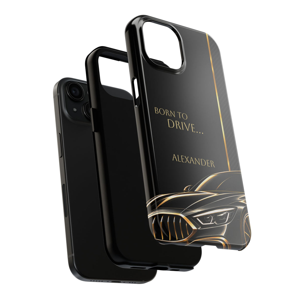 Born to Drive Personalized Tough Phone Case — Personalized Luxury Car Phone Case – Black & Gold Automotive Design