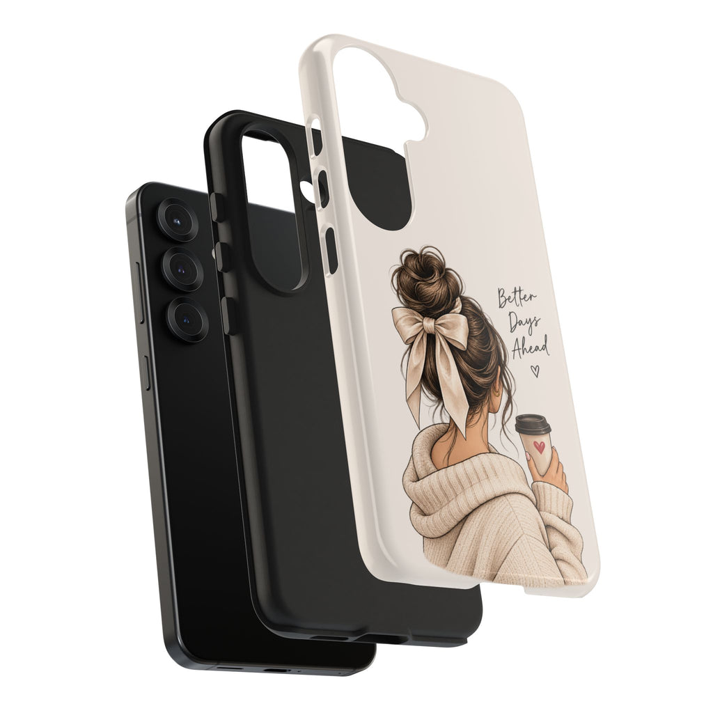 Better Days Ahead Personalized Phone Case – Cozy Feminine Coffee & Bow Design