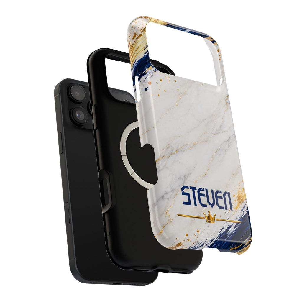 Personalized White Marble & Navy Gold MagSafe Phone Case – Custom Name — Personalized Marble Phone Case