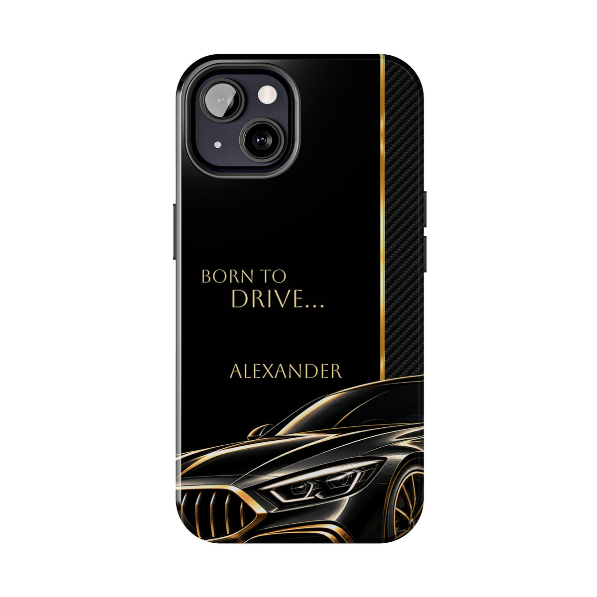 Born to Drive Personalized Tough Phone Case — Personalized Luxury Car Phone Case – Black & Gold Automotive Design