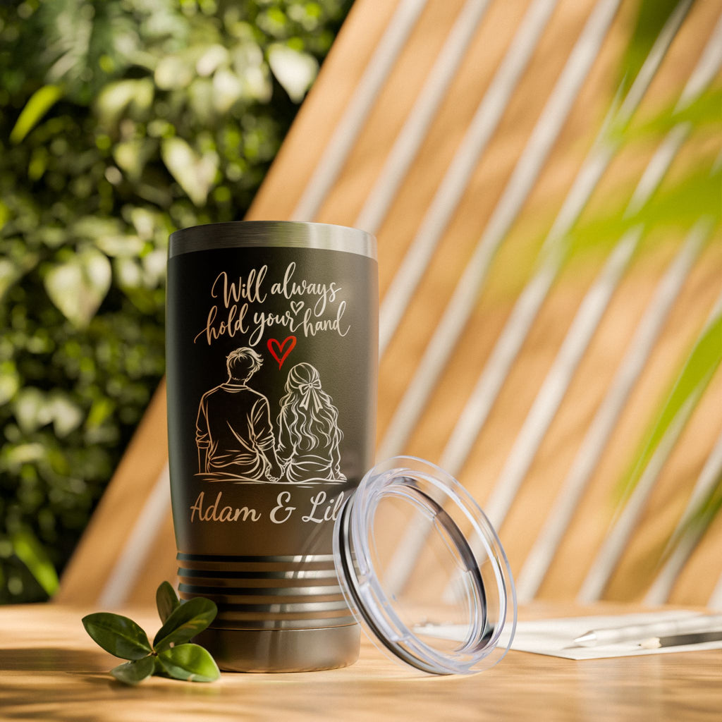 Personalized Couple Tumbler – “Will Always Hold Your Hand” Travel Coffee Cup with Custom Names, Romantic Gift for Couples