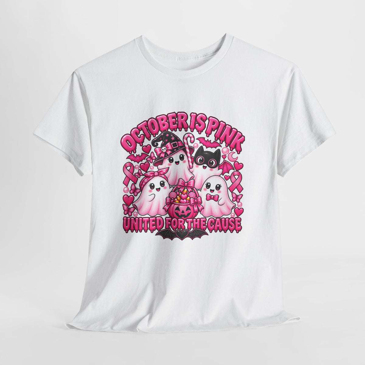 Breast Cancer Awareness Pink Ghosts Tee — "October Is Pink" United For The Cause