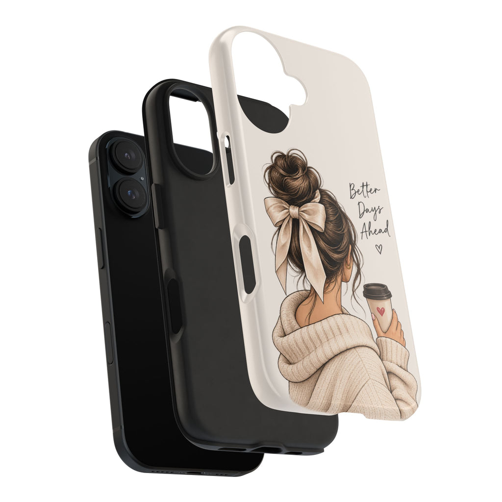 Better Days Ahead Personalized Phone Case – Cozy Feminine Coffee & Bow Design