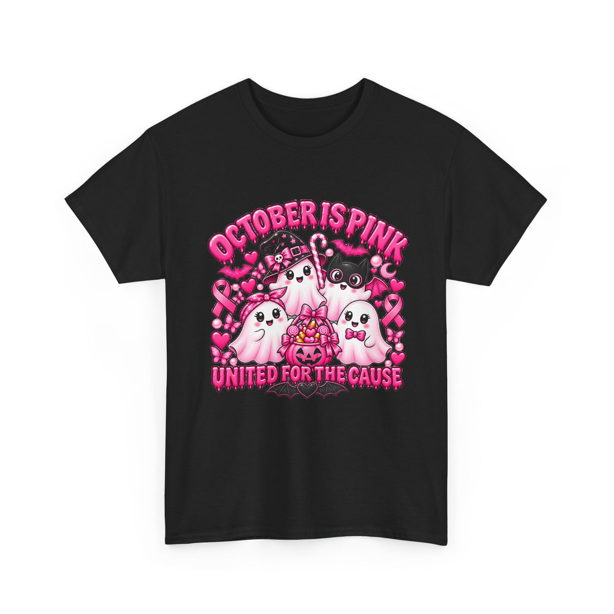 Breast Cancer Awareness Pink Ghosts Tee — "October Is Pink" United For The Cause