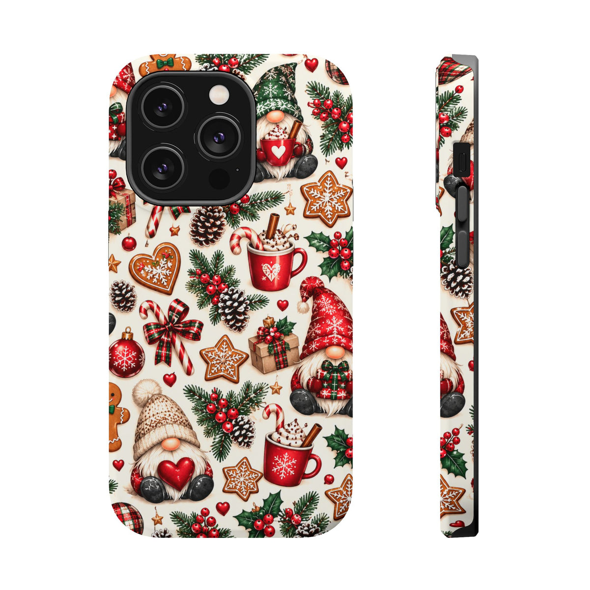 Christmas Gnome Phone Case – Cute Holiday Pattern with Gingerbread, Candy Canes & Hot Cocoa
