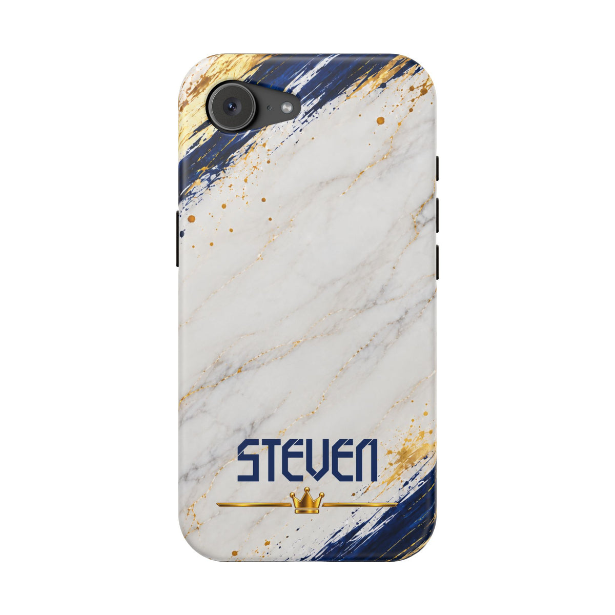 Personalized White Marble & Navy Gold MagSafe Phone Case – Custom Name — Personalized Marble Phone Case