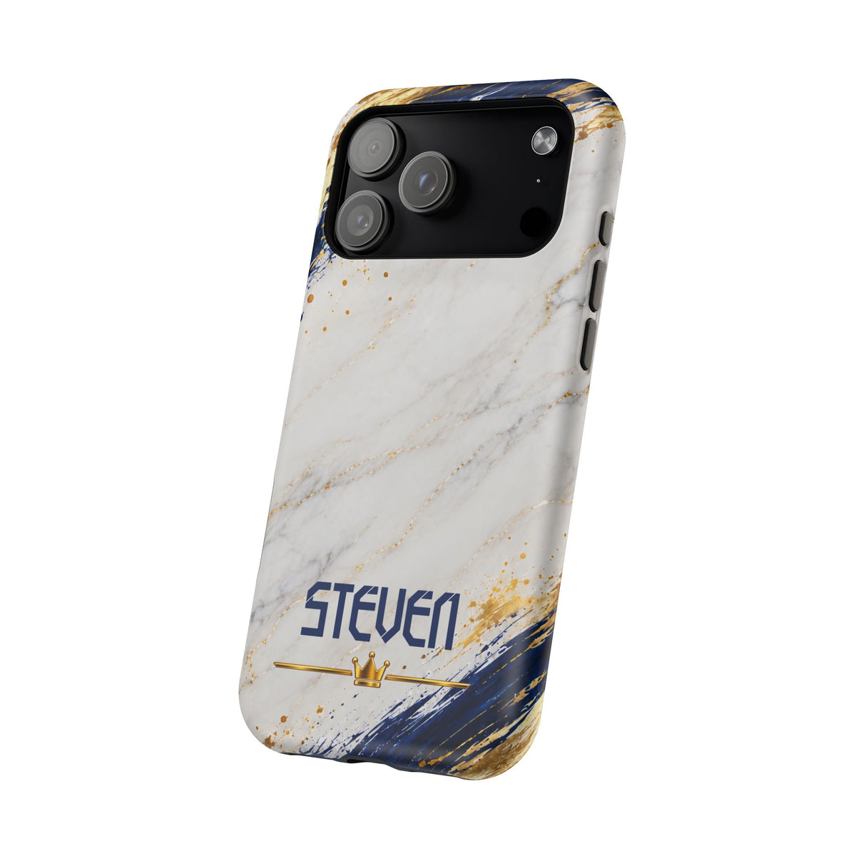 Personalized White Marble & Navy Gold MagSafe Phone Case – Custom Name — Personalized Marble Phone Case