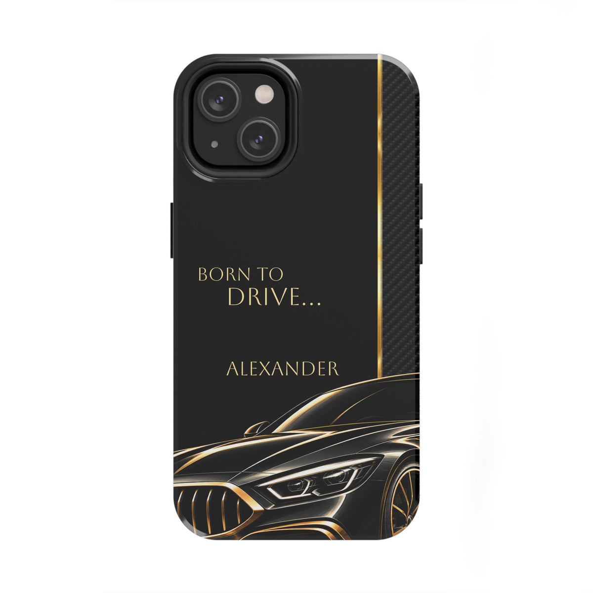 Born to Drive Personalized Tough Phone Case — Personalized Luxury Car Phone Case – Black & Gold Automotive Design
