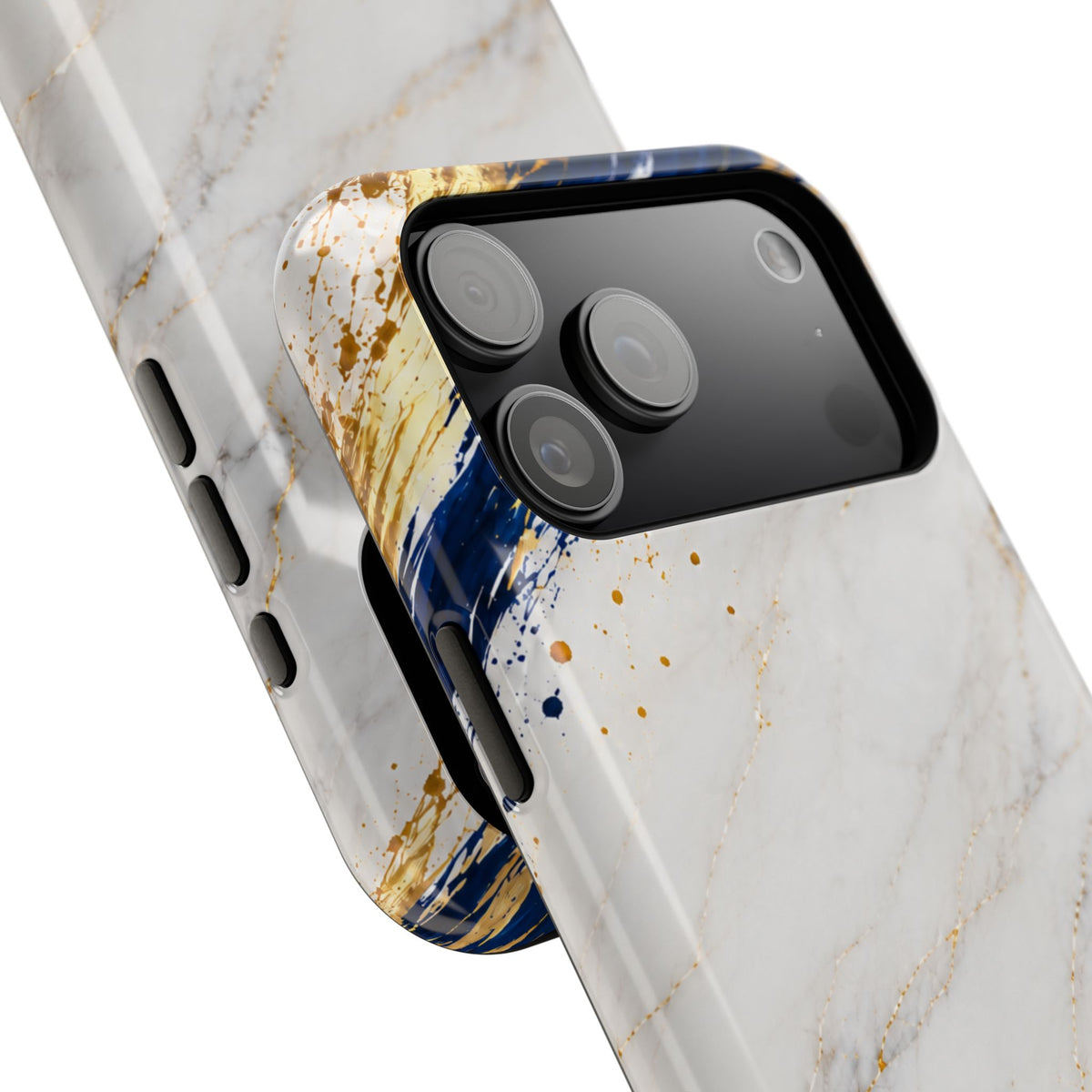 Personalized White Marble & Navy Gold MagSafe Phone Case – Custom Name — Personalized Marble Phone Case