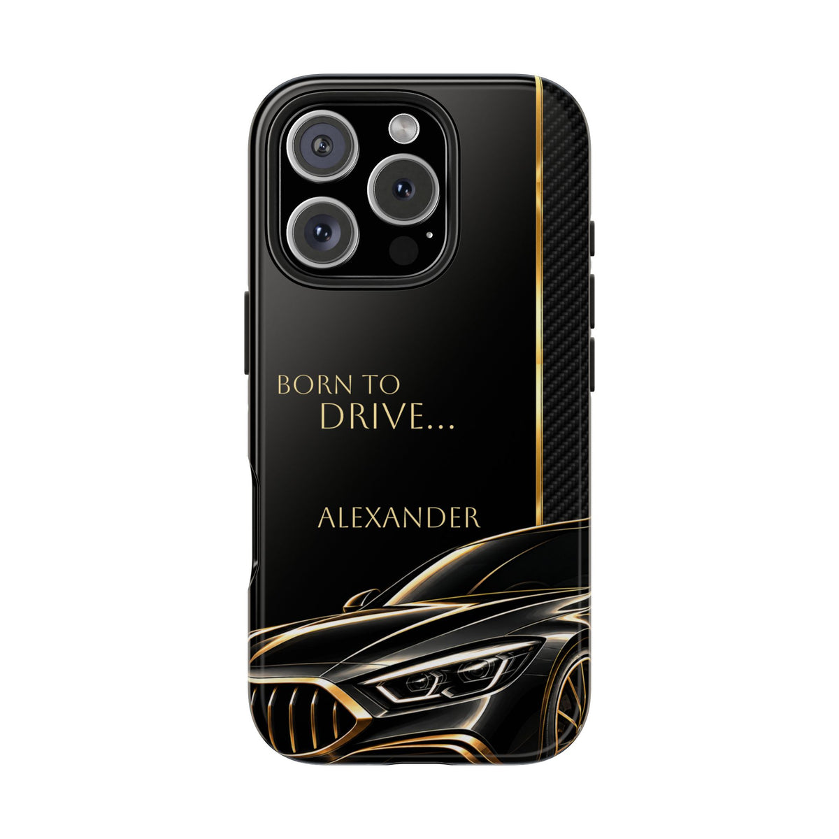 Born to Drive Personalized Tough Phone Case — Personalized Luxury Car Phone Case – Black & Gold Automotive Design