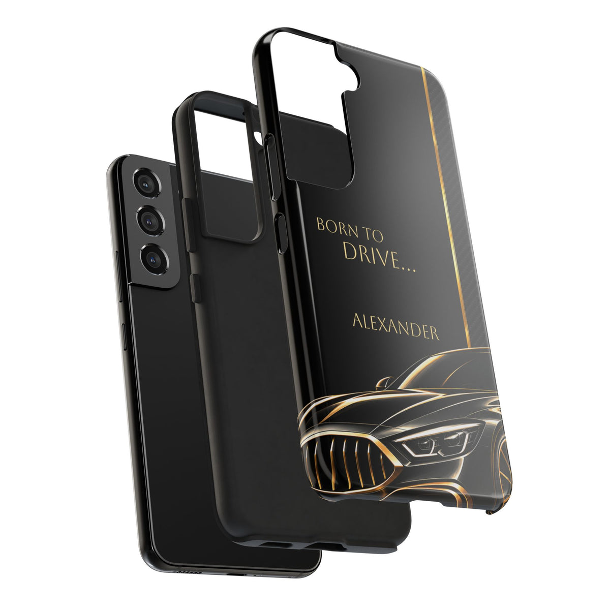 Born to Drive Personalized Tough Phone Case — Personalized Luxury Car Phone Case – Black & Gold Automotive Design