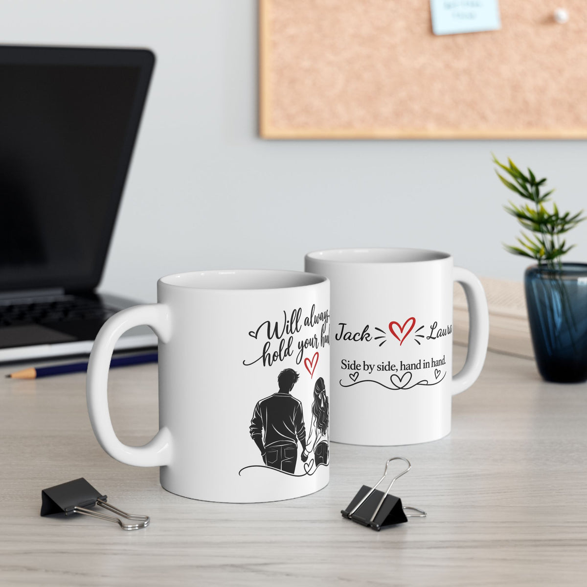 Personalized Couple Mug – Side by Side, Hand in Hand | Romantic Gift for Couples