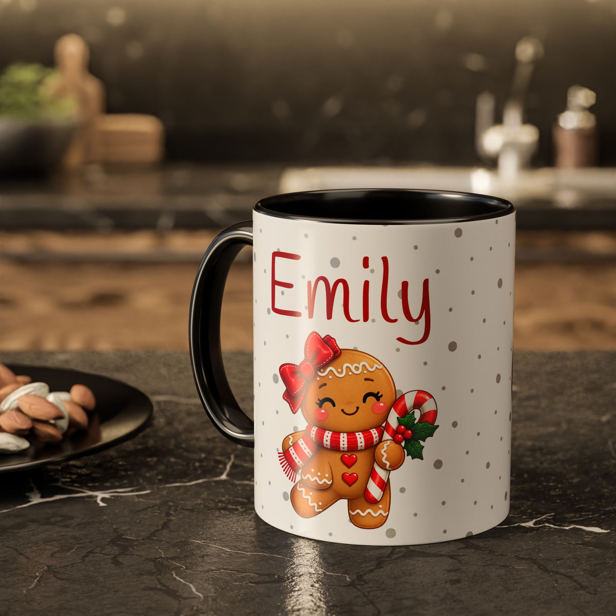 Personalized Gingerbread Christmas Mug – Custom Name Holiday Coffee Cup