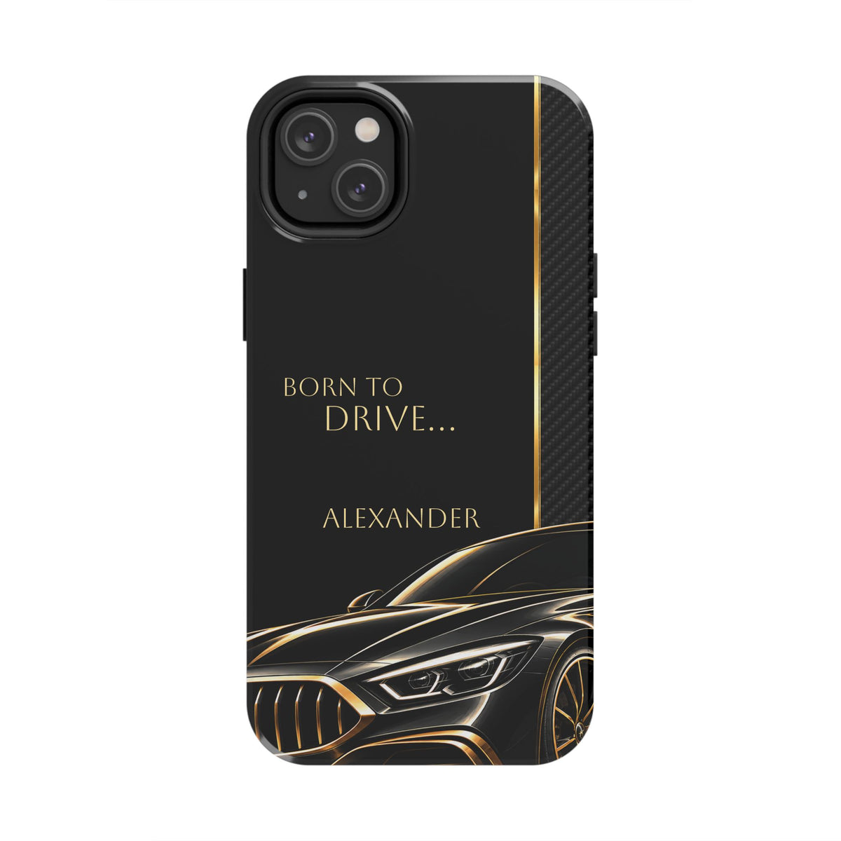 Born to Drive Personalized Tough Phone Case — Personalized Luxury Car Phone Case – Black & Gold Automotive Design