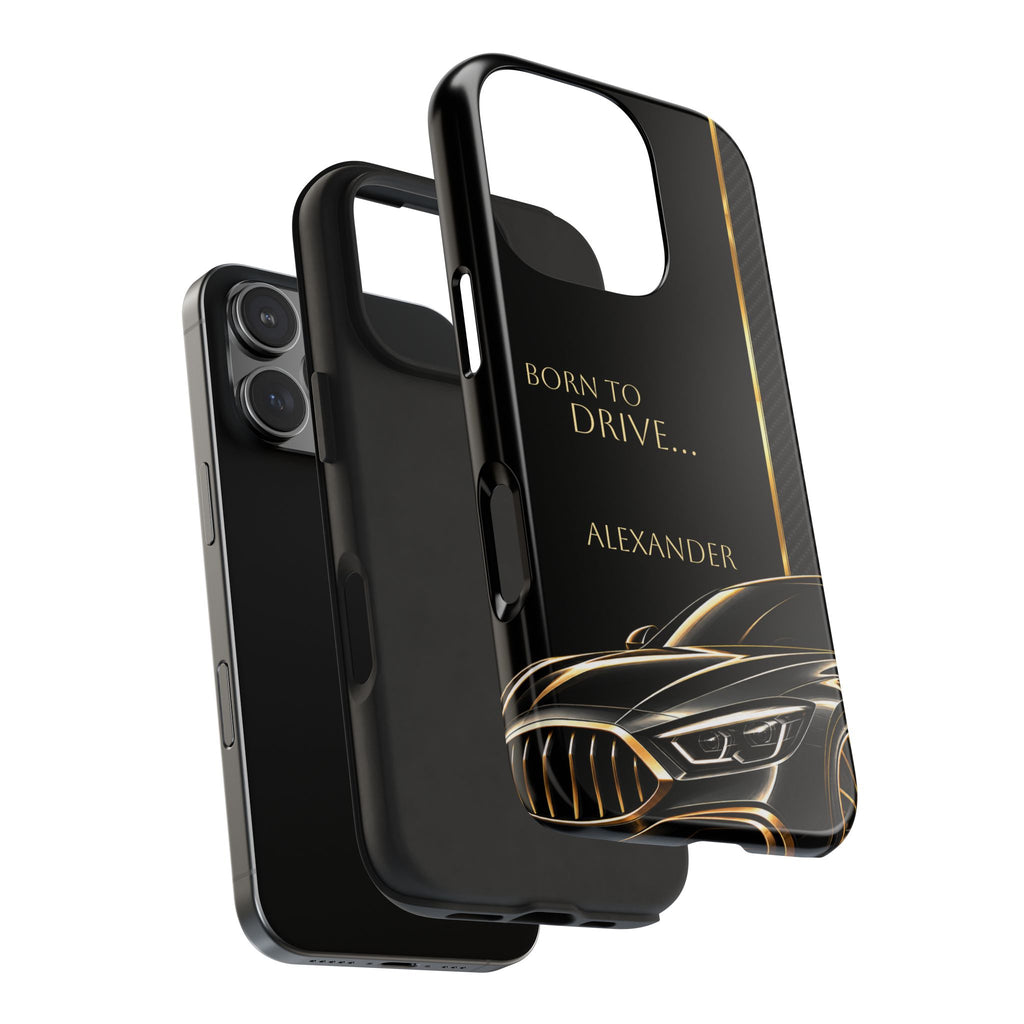 Born to Drive Personalized Tough Phone Case — Personalized Luxury Car Phone Case – Black & Gold Automotive Design