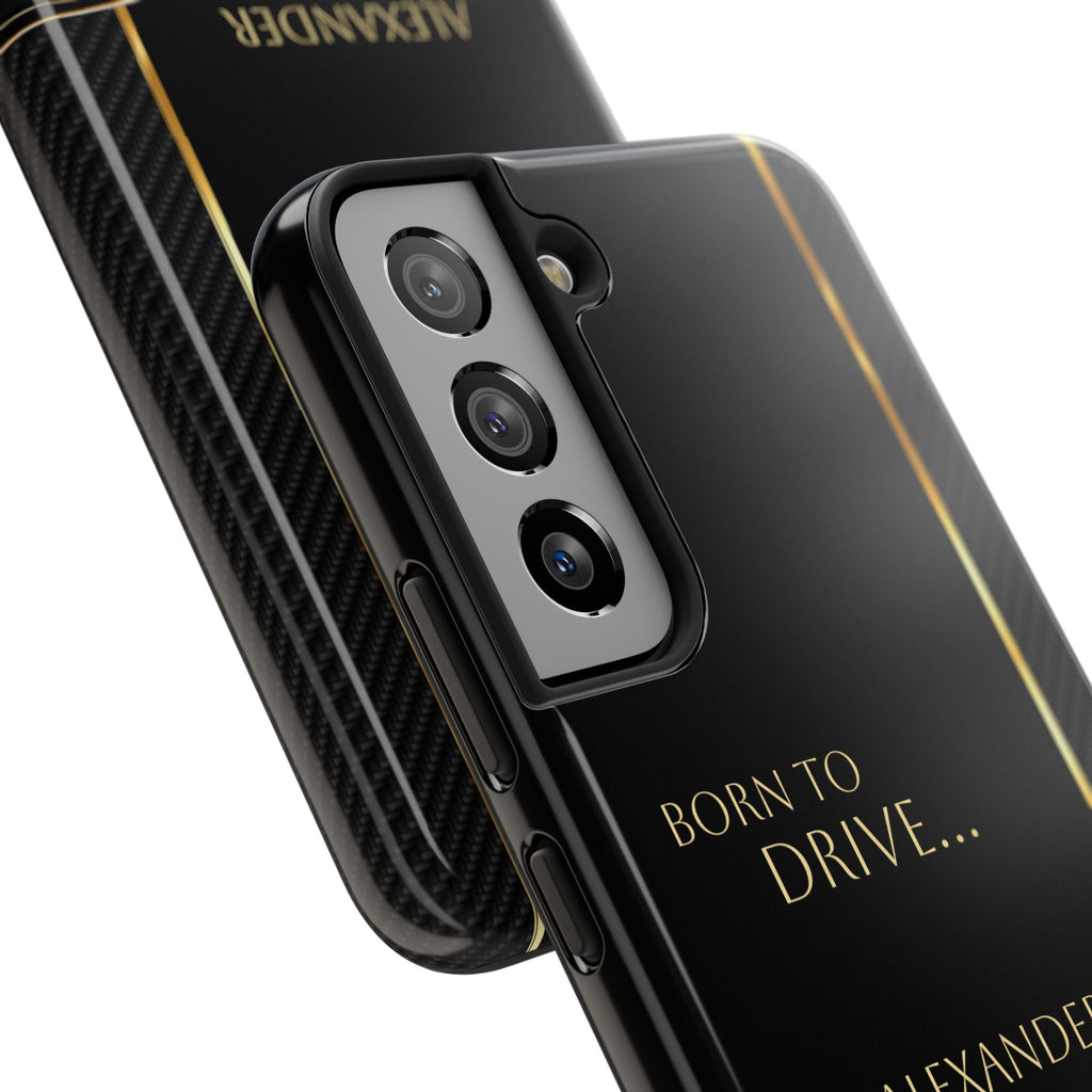 Born to Drive Personalized Tough Phone Case — Personalized Luxury Car Phone Case – Black & Gold Automotive Design