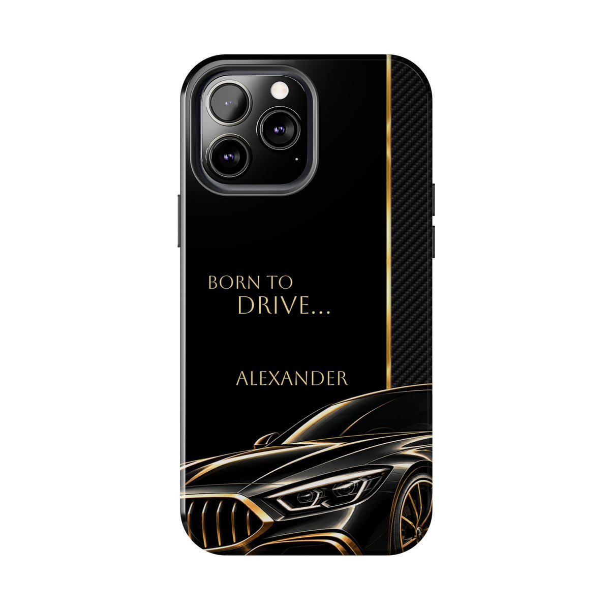 Born to Drive Personalized Tough Phone Case — Personalized Luxury Car Phone Case – Black & Gold Automotive Design