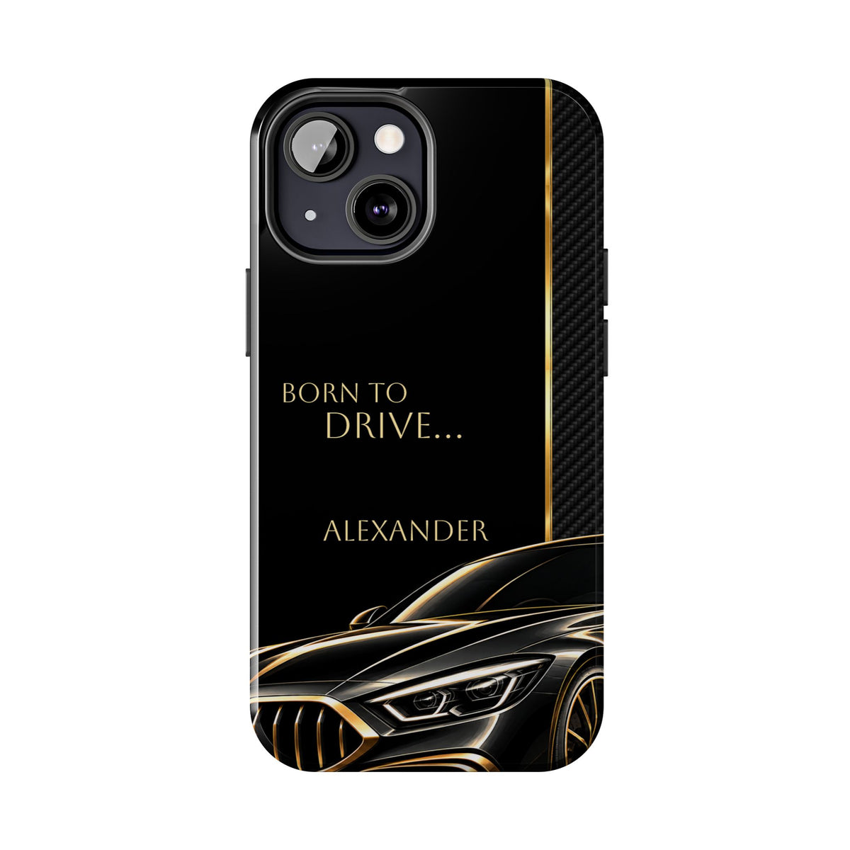 Born to Drive Personalized Tough Phone Case — Personalized Luxury Car Phone Case – Black & Gold Automotive Design