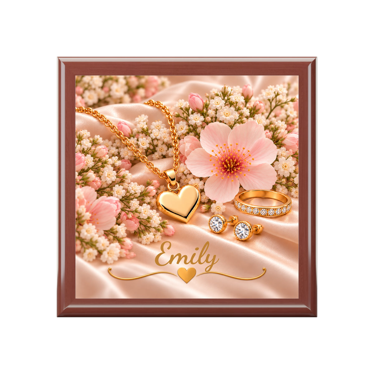 Personalized Wooden Jewelry Box with 6" Ceramic Tile | Custom Jewelry & Keepsake Gift Box