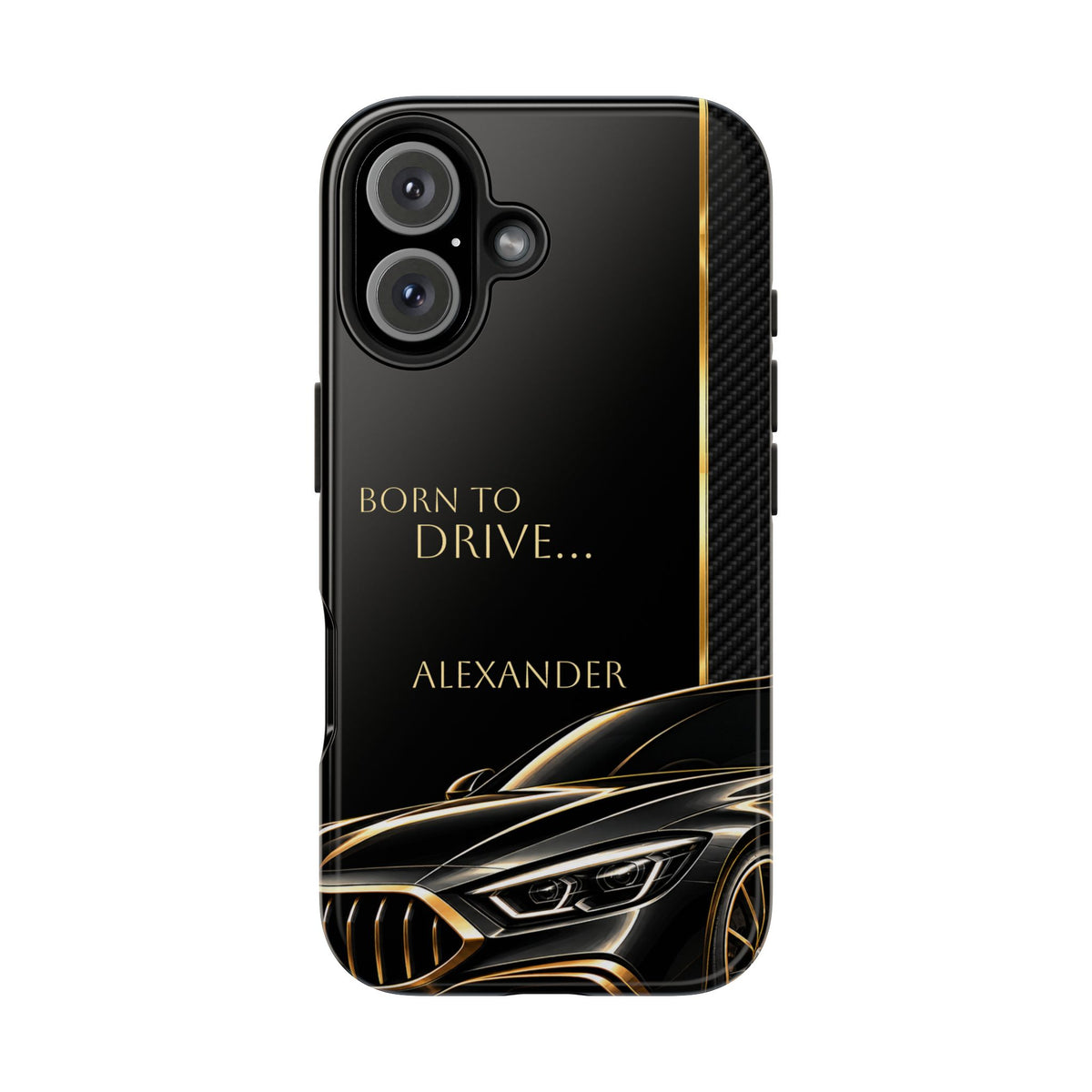 Born to Drive Personalized Tough Phone Case — Personalized Luxury Car Phone Case – Black & Gold Automotive Design