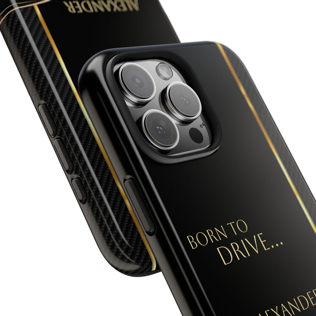 Born to Drive Personalized Tough Phone Case — Personalized Luxury Car Phone Case – Black & Gold Automotive Design