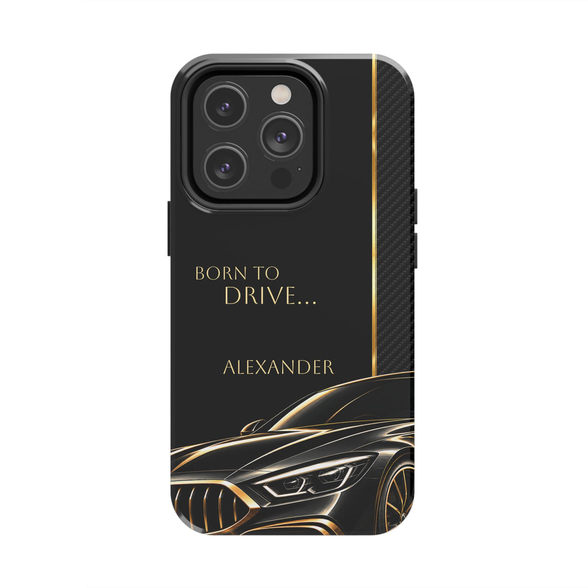 Born to Drive Personalized Tough Phone Case — Personalized Luxury Car Phone Case – Black & Gold Automotive Design