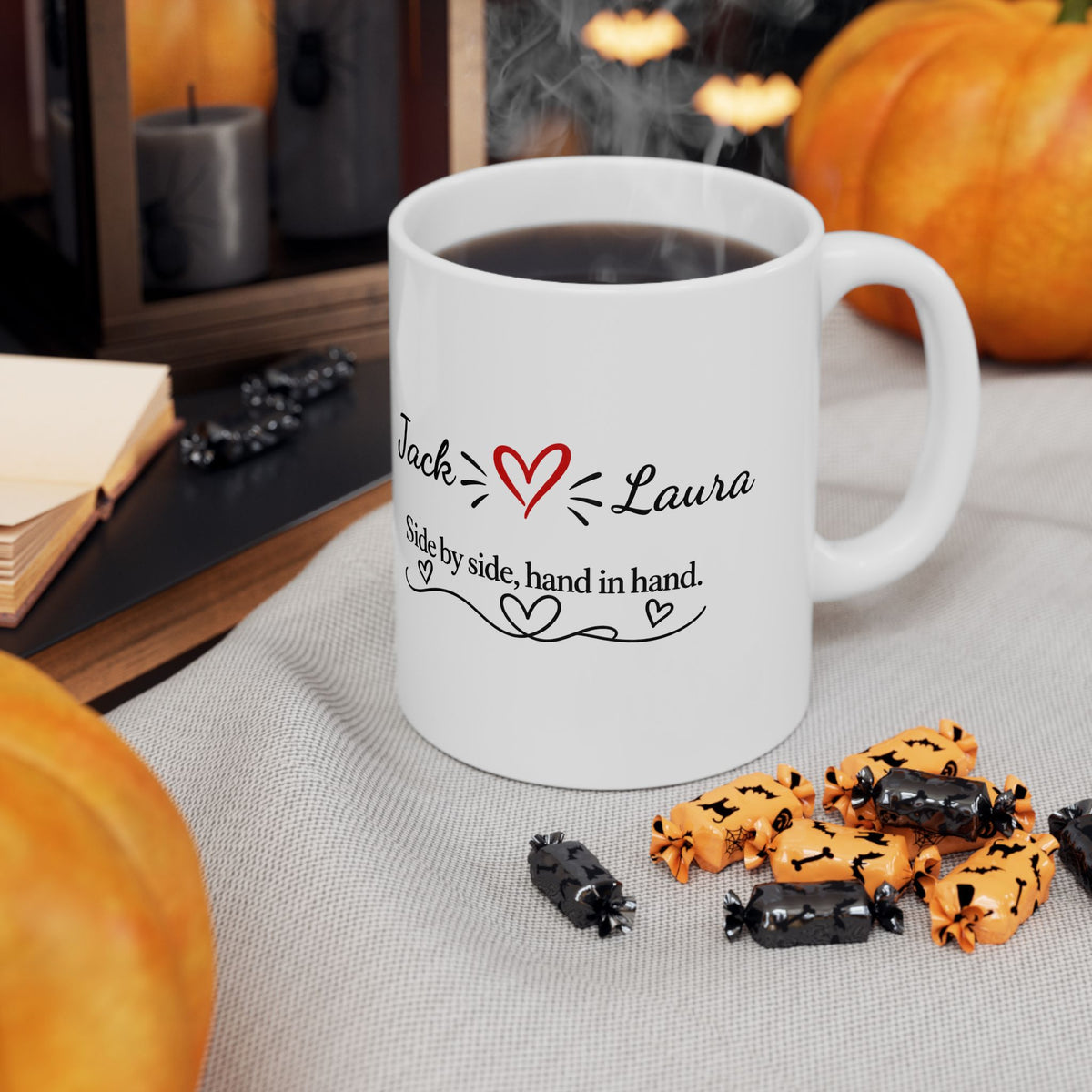 Personalized Couple Mug – Side by Side, Hand in Hand | Romantic Gift for Couples