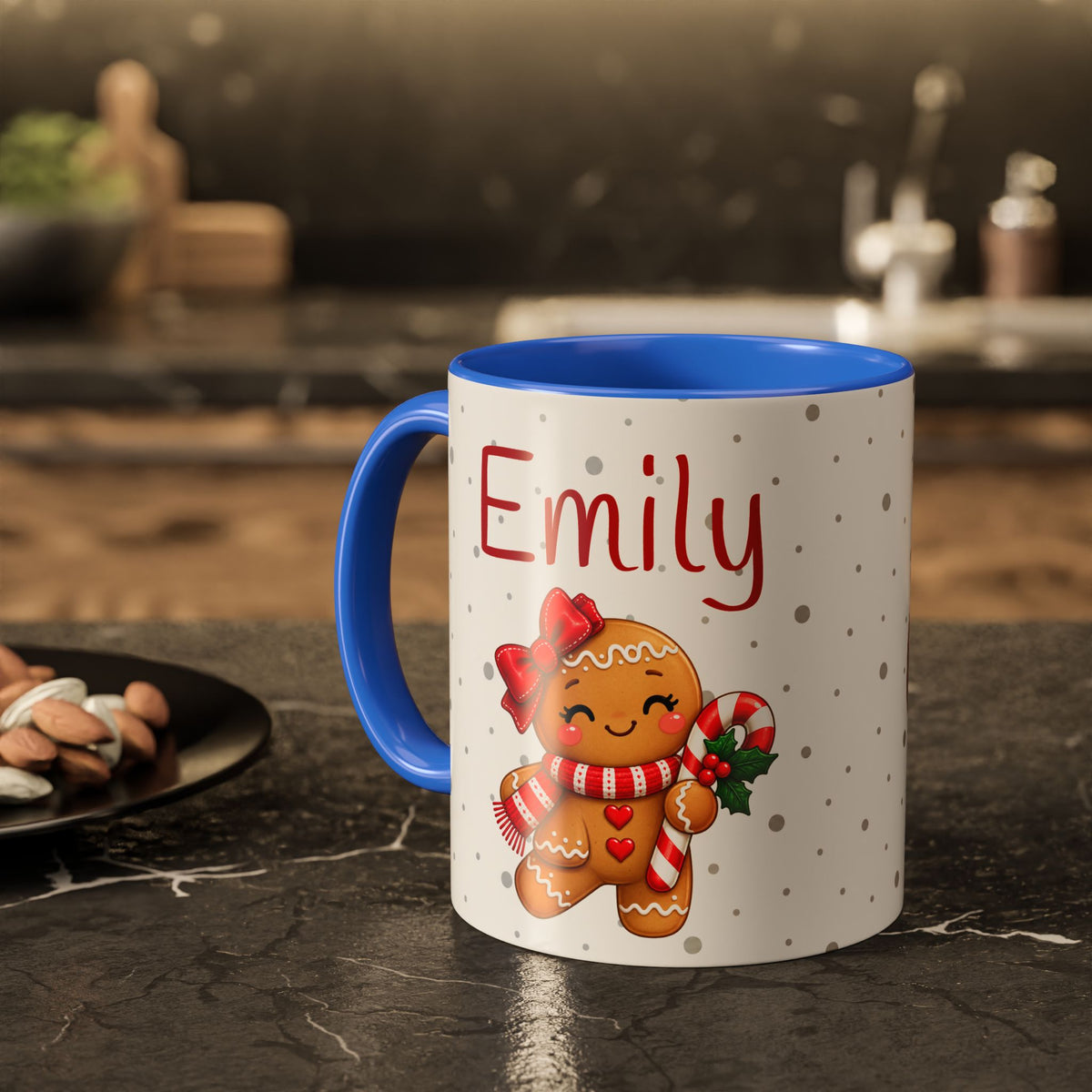 Personalized Gingerbread Christmas Mug – Custom Name Holiday Coffee Cup