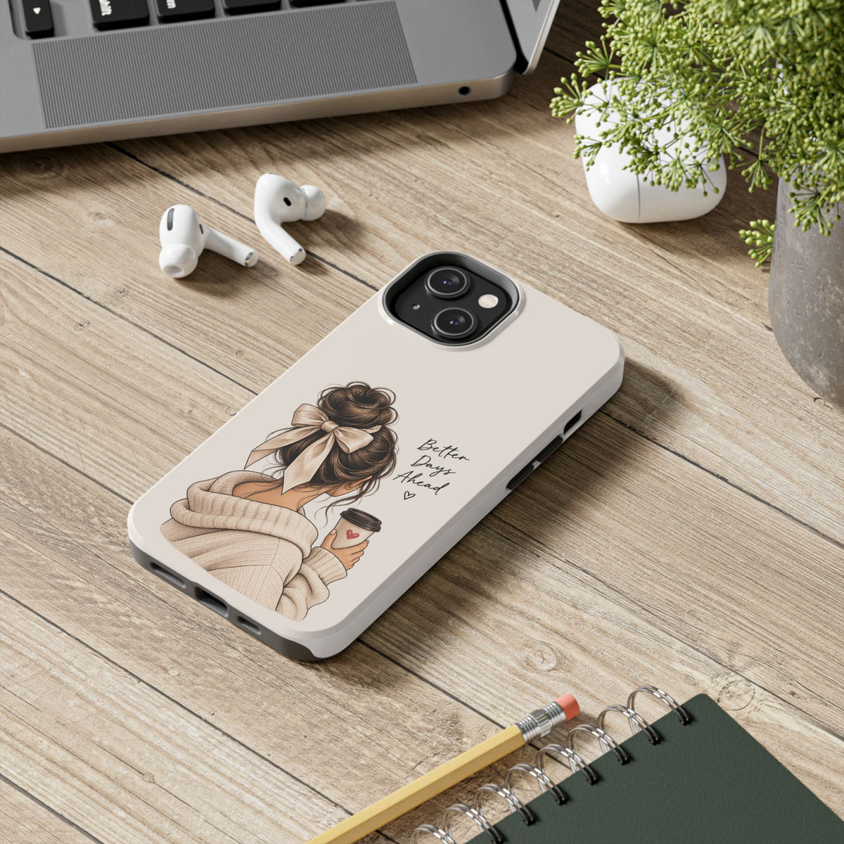 Better Days Ahead Personalized Phone Case – Cozy Feminine Coffee & Bow Design
