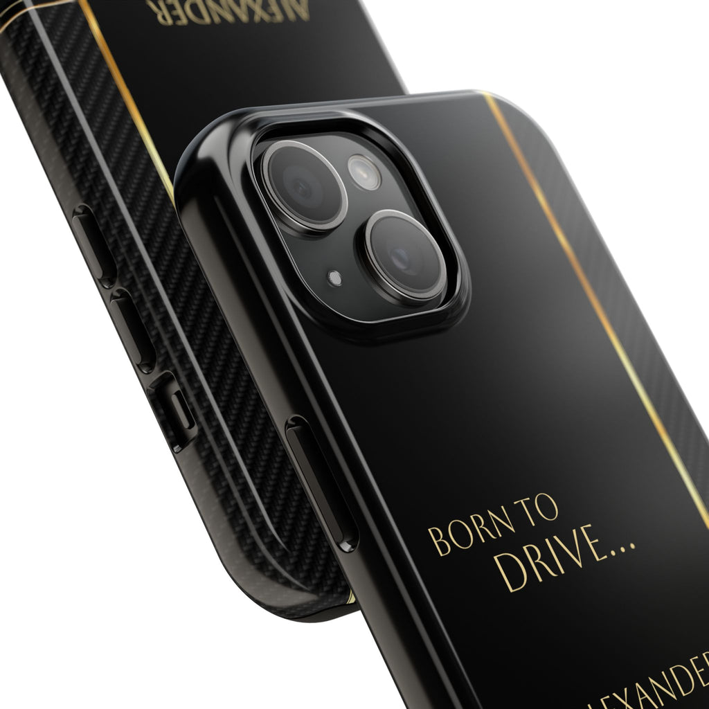 Born to Drive Personalized Tough Phone Case — Personalized Luxury Car Phone Case – Black & Gold Automotive Design