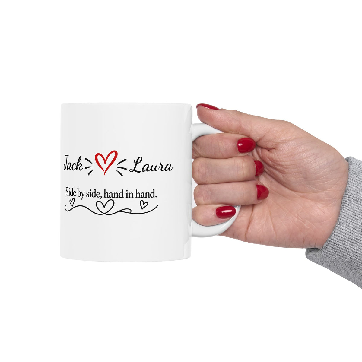 Personalized Couple Mug – Side by Side, Hand in Hand | Romantic Gift for Couples