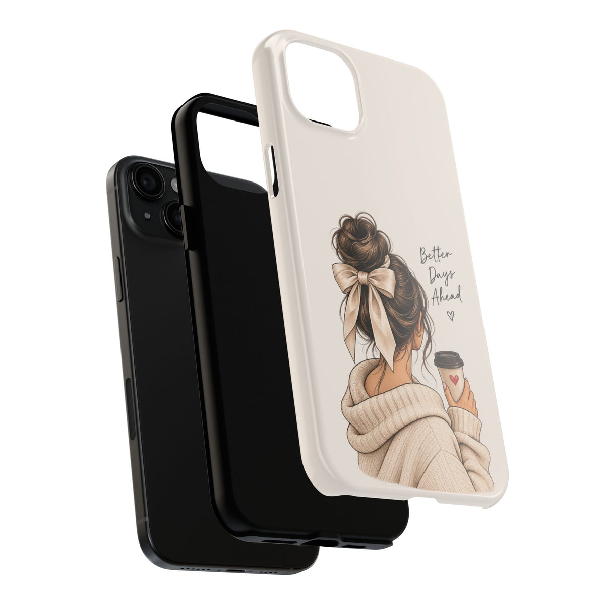 Better Days Ahead Personalized Phone Case – Cozy Feminine Coffee & Bow Design