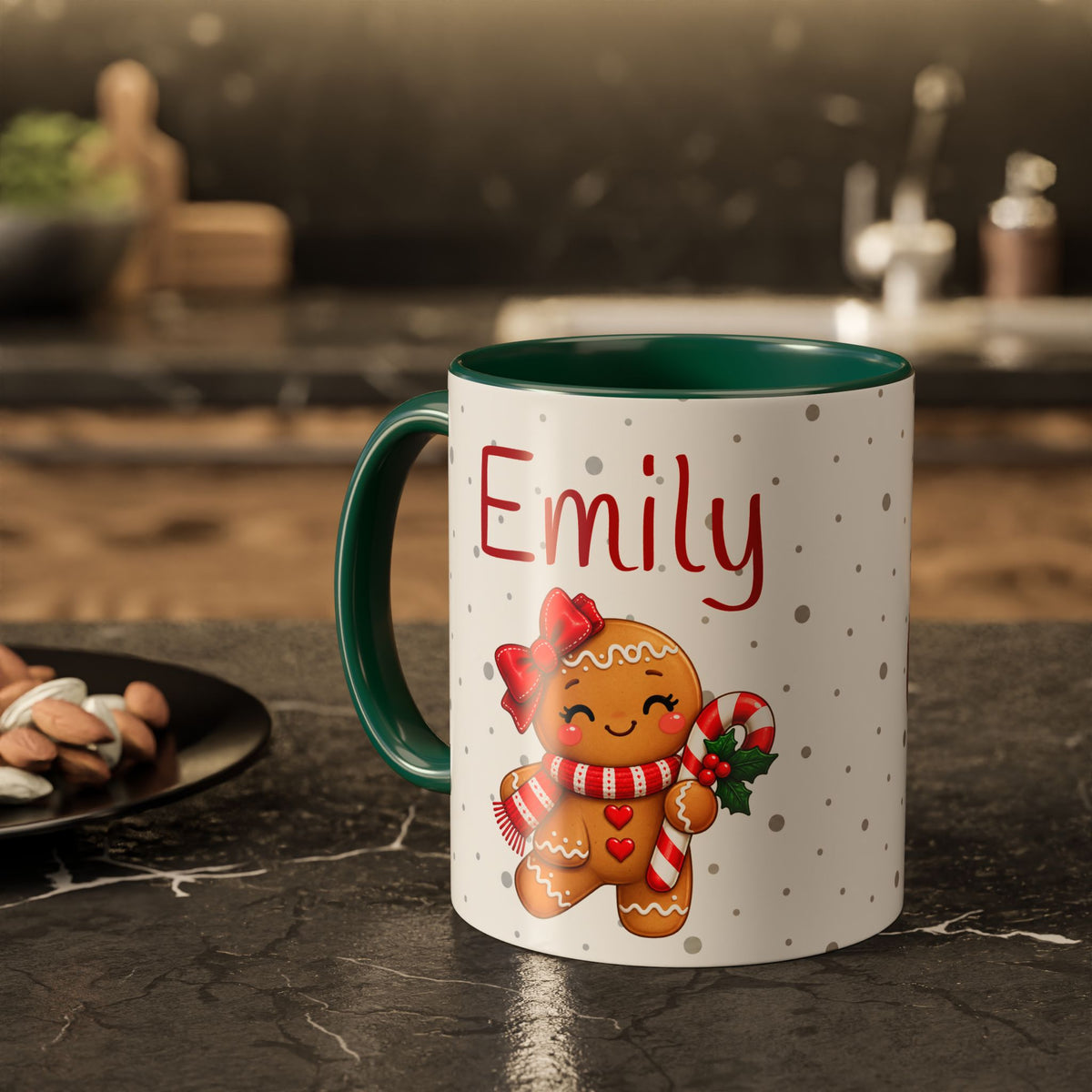 Personalized Gingerbread Christmas Mug – Custom Name Holiday Coffee Cup