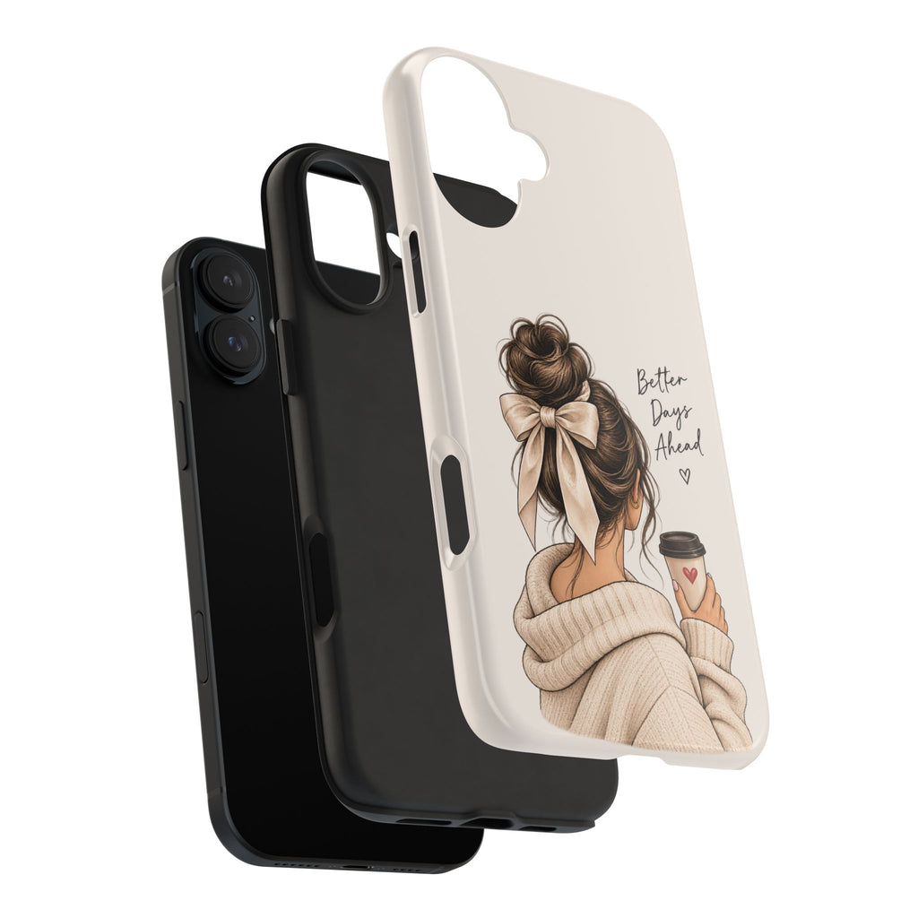 Better Days Ahead Personalized Phone Case – Cozy Feminine Coffee & Bow Design