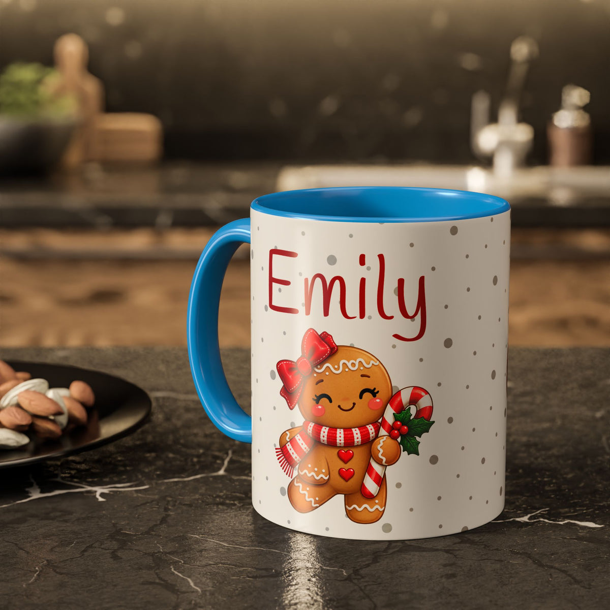Personalized Gingerbread Christmas Mug – Custom Name Holiday Coffee Cup