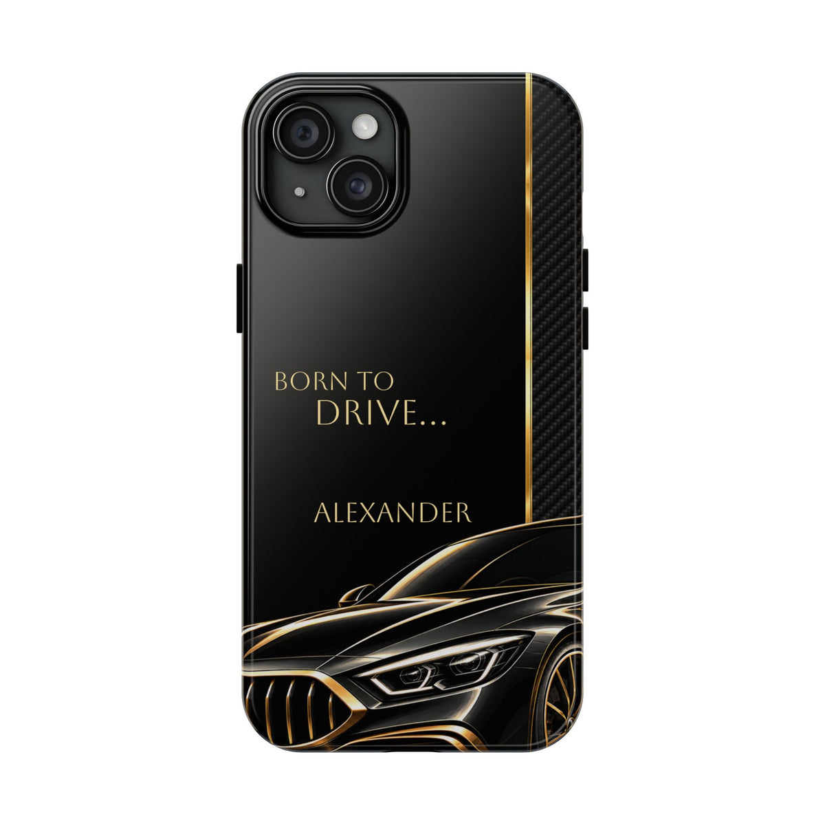 Born to Drive Personalized Tough Phone Case — Personalized Luxury Car Phone Case – Black & Gold Automotive Design