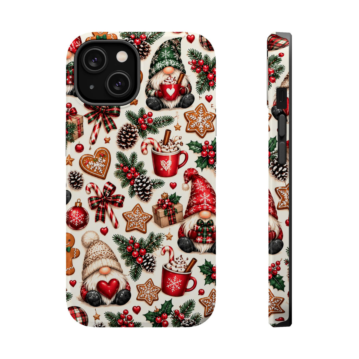 Christmas Gnome Phone Case – Cute Holiday Pattern with Gingerbread, Candy Canes & Hot Cocoa
