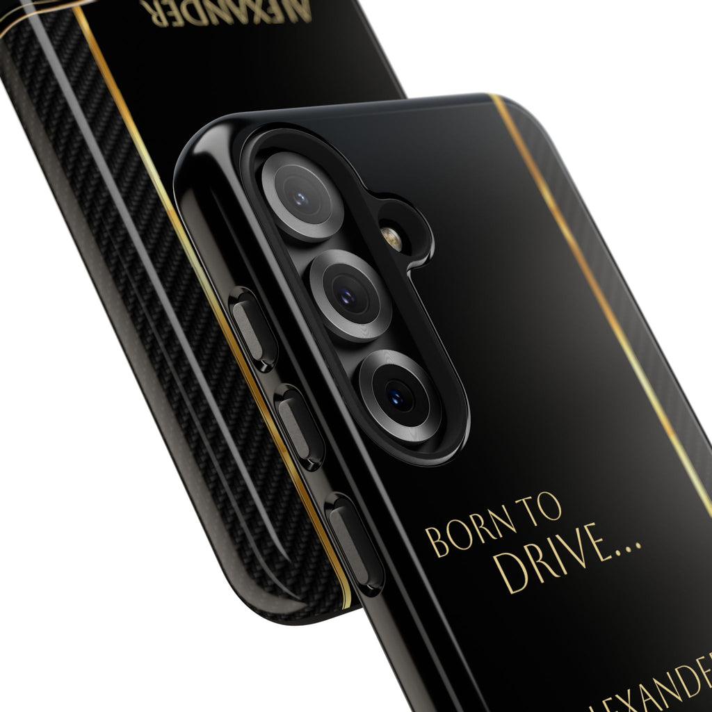 Born to Drive Personalized Tough Phone Case — Personalized Luxury Car Phone Case – Black & Gold Automotive Design