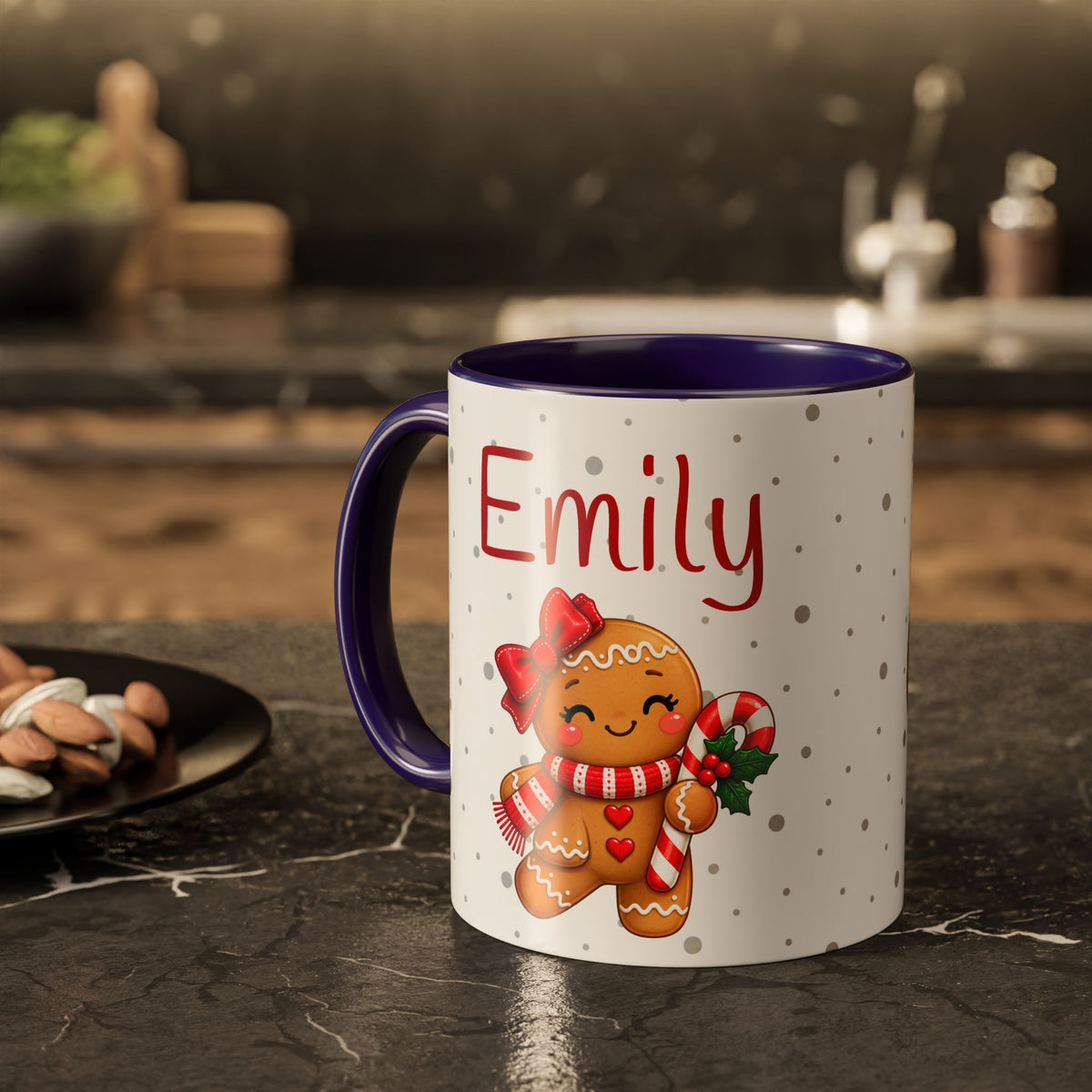 Personalized Gingerbread Christmas Mug – Custom Name Holiday Coffee Cup