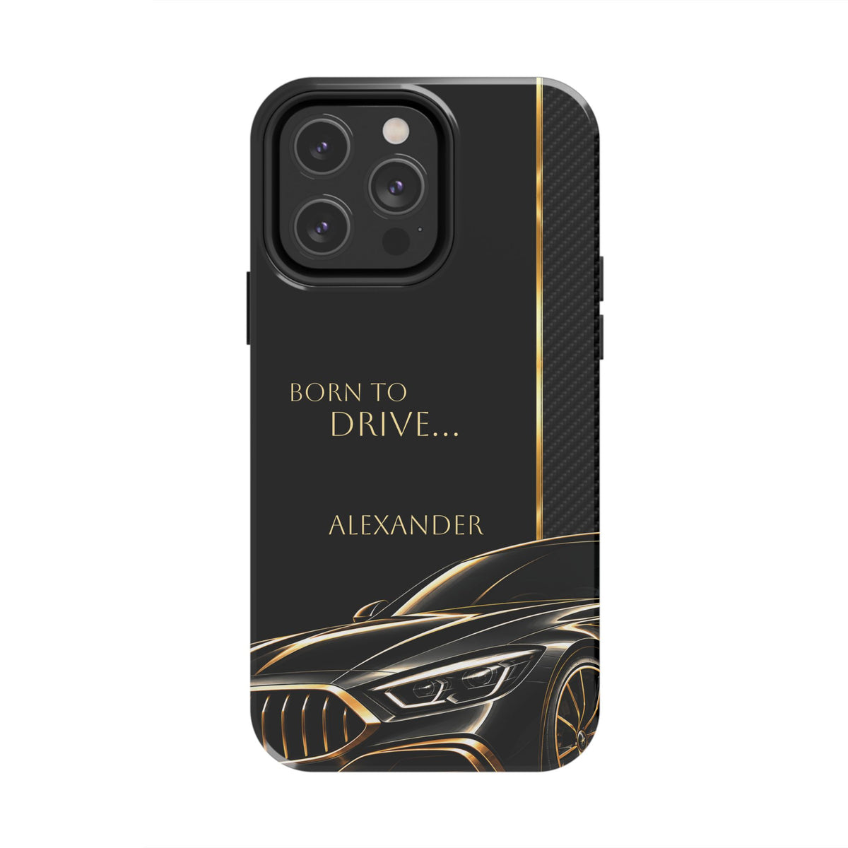 Born to Drive Personalized Tough Phone Case — Personalized Luxury Car Phone Case – Black & Gold Automotive Design