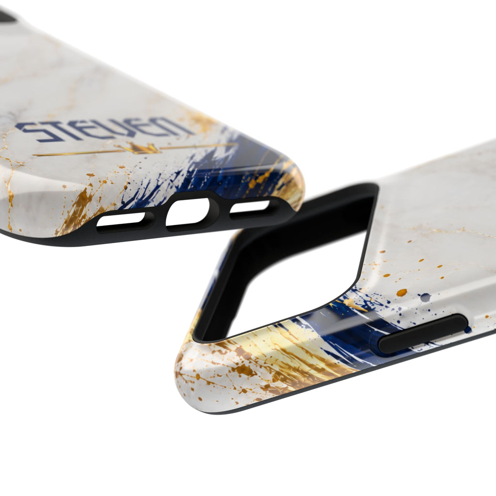Personalized White Marble & Navy Gold MagSafe Phone Case – Custom Name — Personalized Marble Phone Case