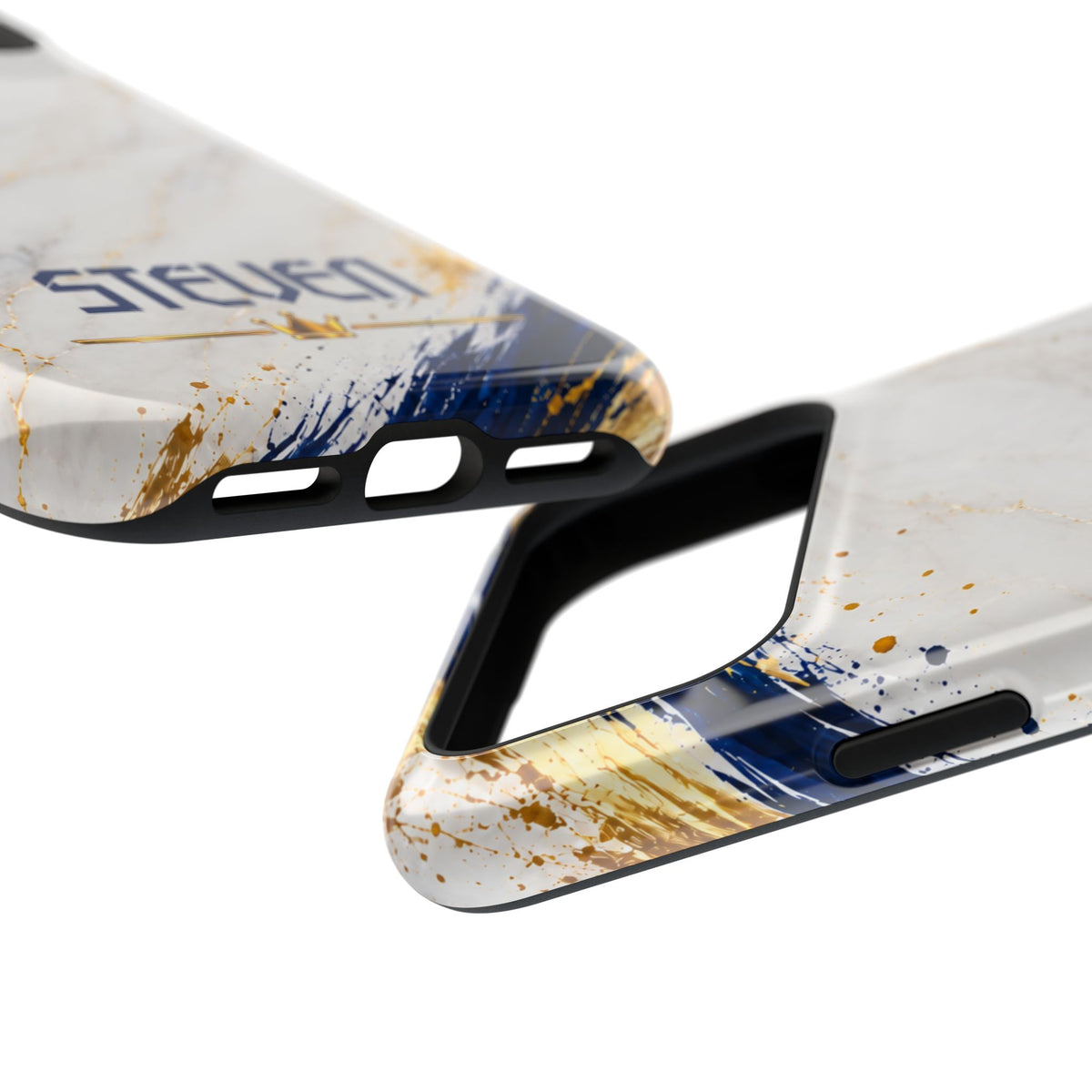 Personalized White Marble & Navy Gold MagSafe Phone Case – Custom Name — Personalized Marble Phone Case