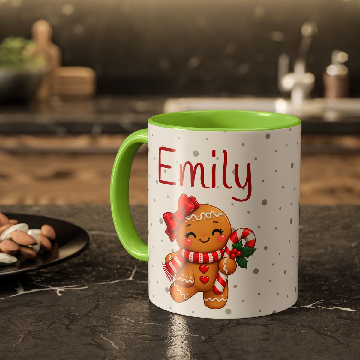 Personalized Gingerbread Christmas Mug – Custom Name Holiday Coffee Cup