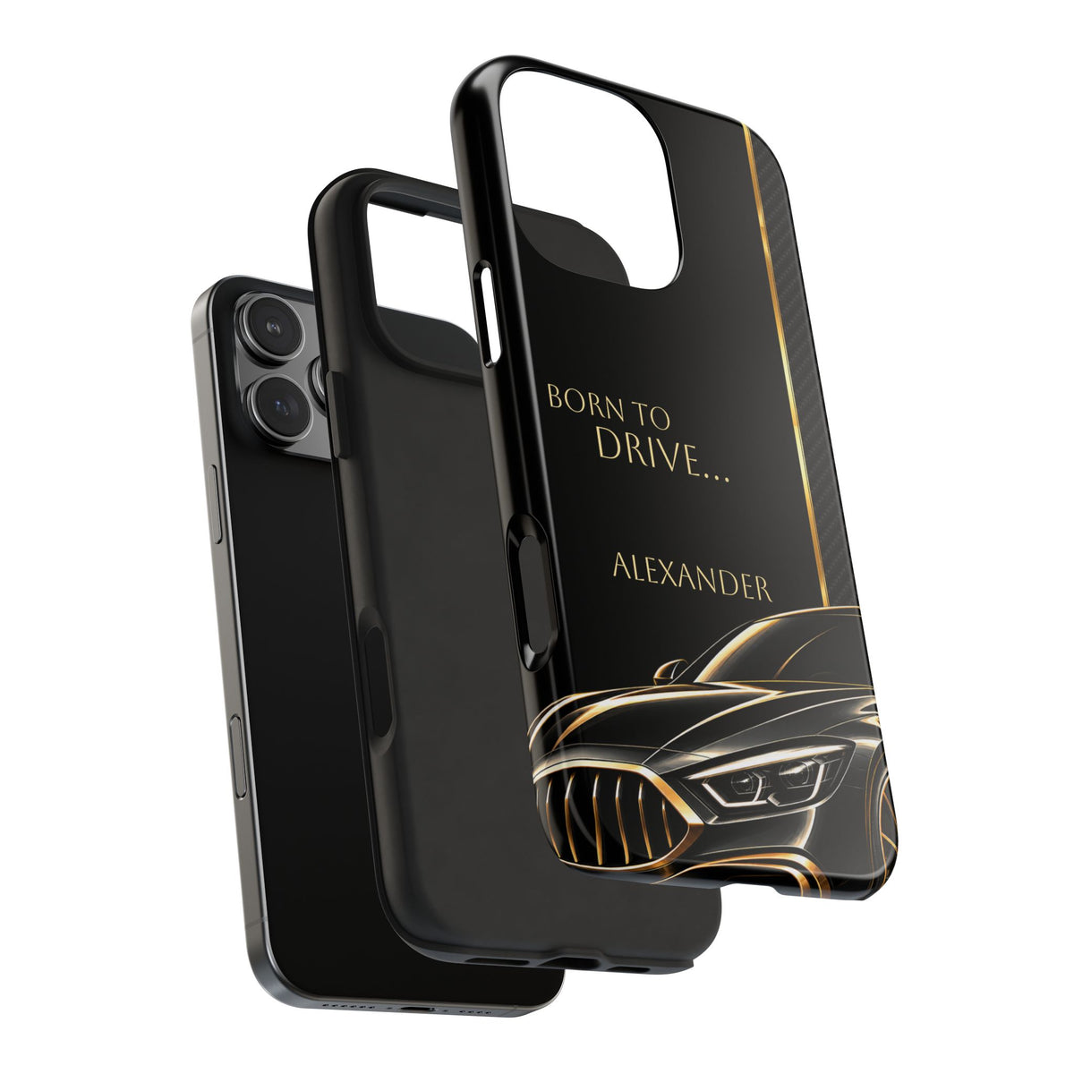 Born to Drive Personalized Tough Phone Case — Personalized Luxury Car Phone Case – Black & Gold Automotive Design
