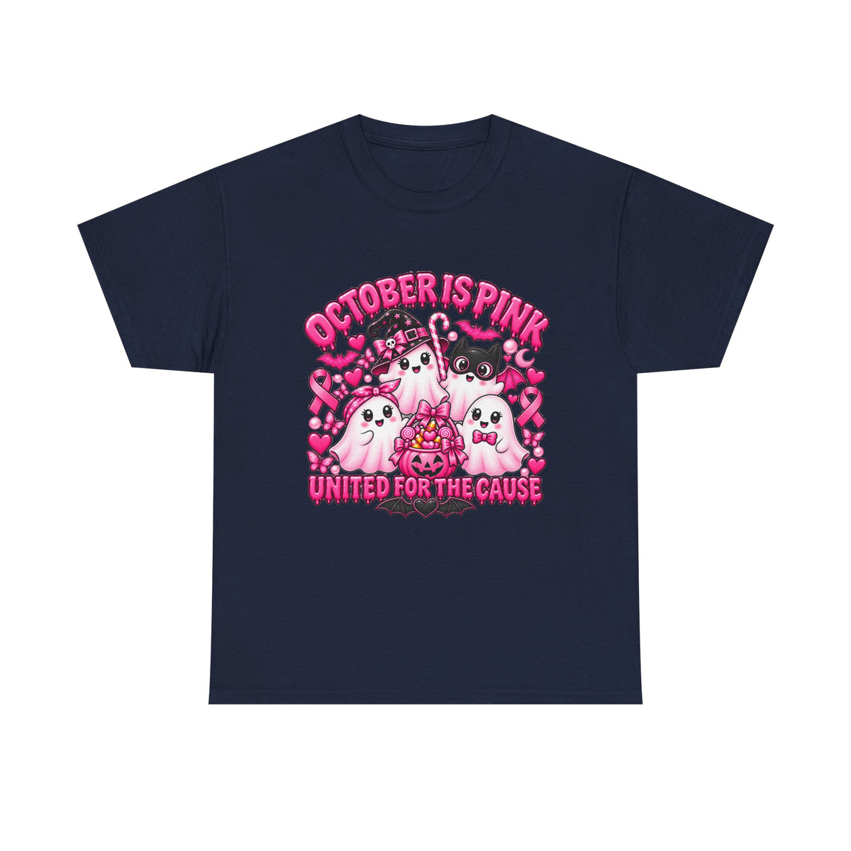 Breast Cancer Awareness Pink Ghosts Tee — "October Is Pink" United For The Cause