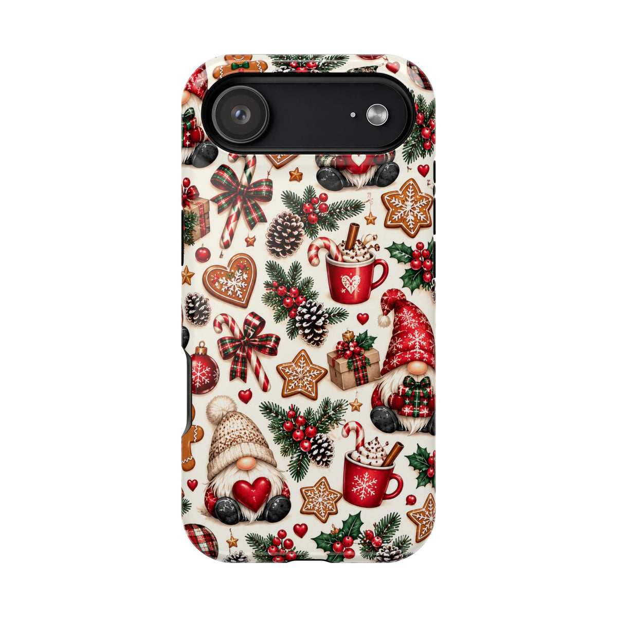 Christmas Gnome Phone Case – Cute Holiday Pattern with Gingerbread, Candy Canes & Hot Cocoa