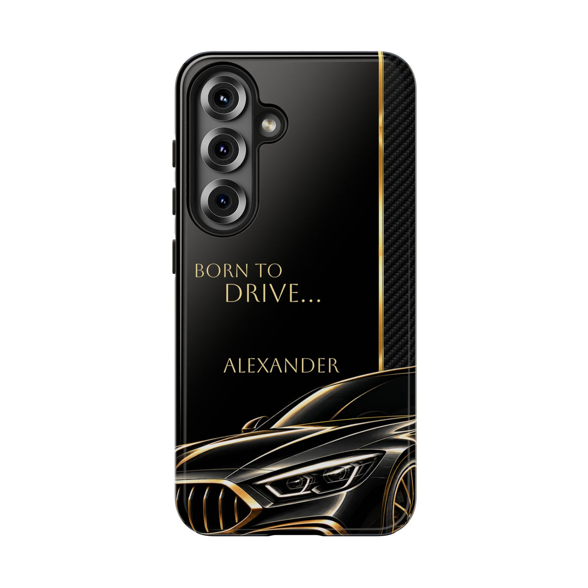 Born to Drive Personalized Tough Phone Case — Personalized Luxury Car Phone Case – Black & Gold Automotive Design