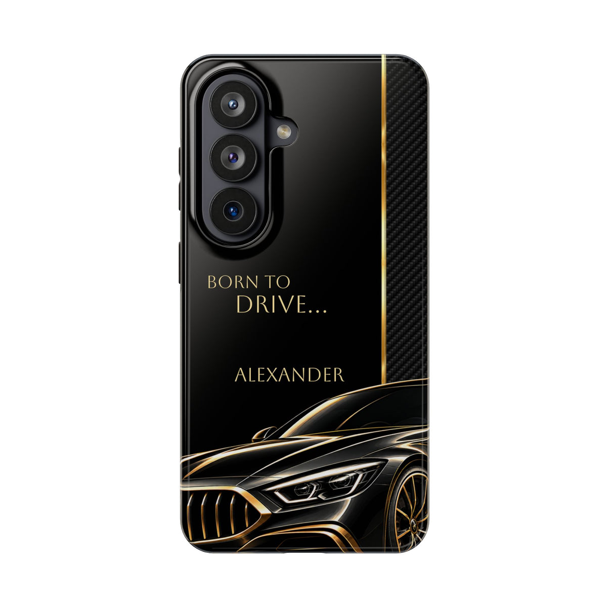 Born to Drive Personalized Tough Phone Case — Personalized Luxury Car Phone Case – Black & Gold Automotive Design